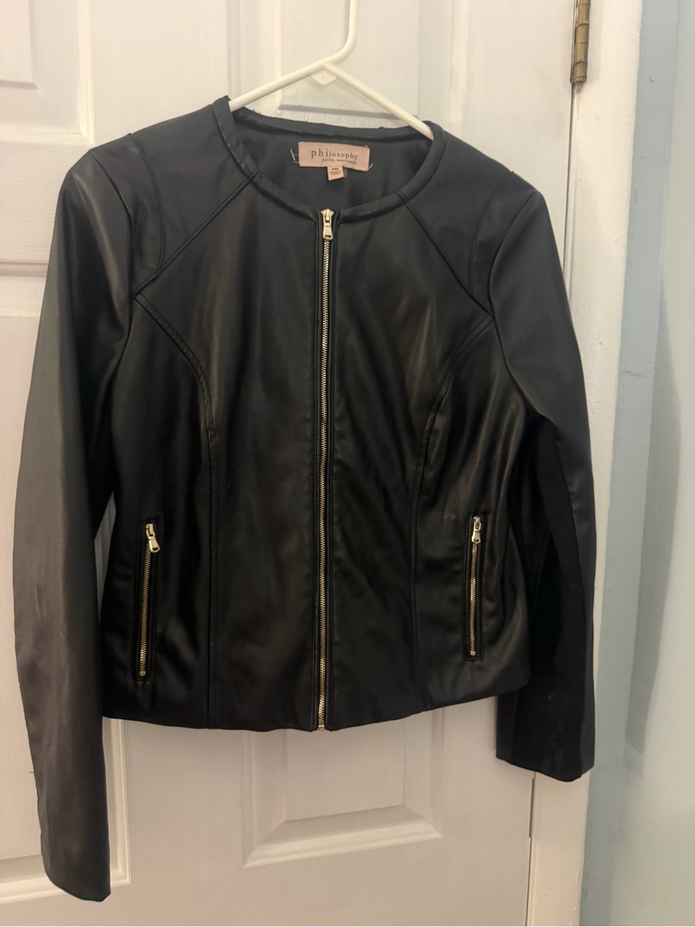Philosophy Petite Faux Leather Moto Jacket Black PM Medium